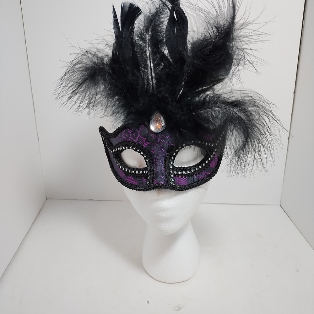 Purple Black Women Masquerade Halloween Mask Jeweled Venetian Mardi‎ Gras Party